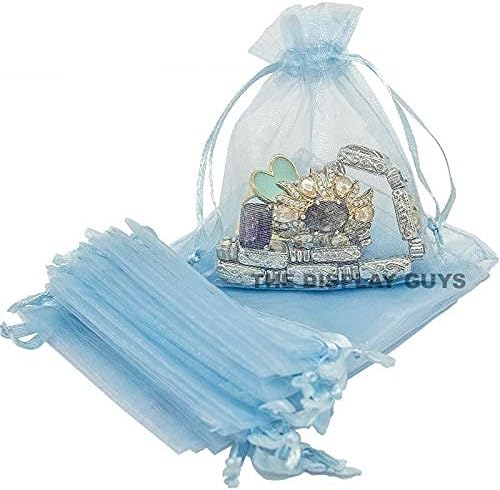 TheDisplayGuys 48-Pack 2" x 2-3/4" Blue Sheer Organza Gift Bags with Drawstring, Jewelry Candy Treat Wedding Party Favors Mesh Pouch