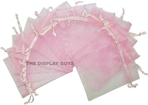 TheDisplayGuys 48-Pack 2" x 2-3/4" Pink Sheer Organza Gift Bags with Drawstring, Jewelry Candy Treat Wedding Party Favors Mesh Pouch