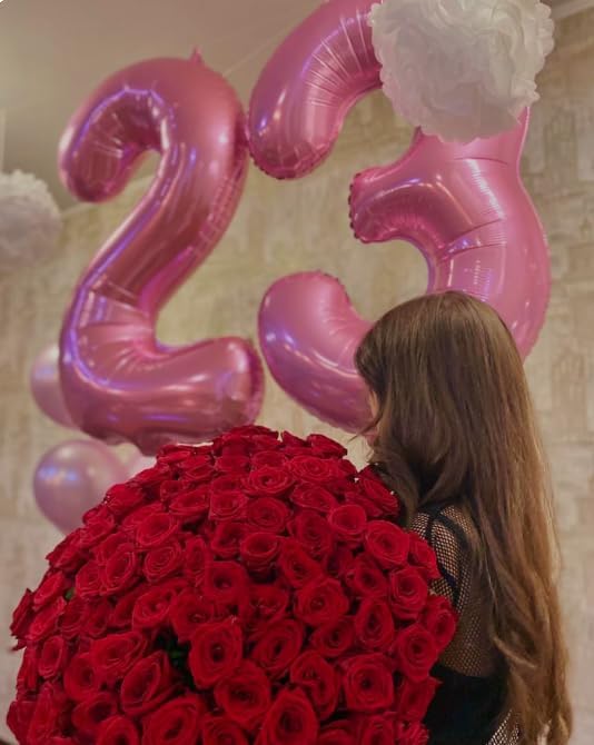 40 Inch Pink Mylar Foil Number 6 Birthday Balloon, Digital Balloons for 6 16 Boy Girl Party Decorations Supplies, Big Helium Balloon Numbers for 26 36 46 60 Men Women Anniversary