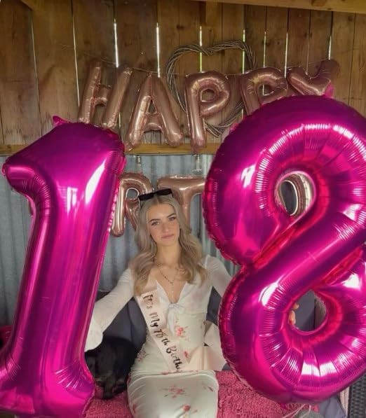 Hot Pink 40 Inch Large Number 5 Birthday Balloon, 2025 Five 5th 15 25 35 50 55 Birthday Celebration Decorations, Foil 5 Mylar Helium Number 5 Balloons Girl Boy Anniversary Party Supplies