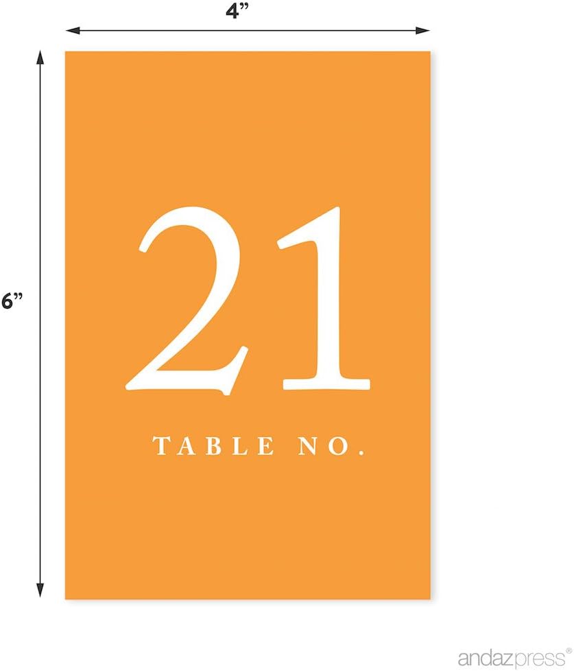 Andaz Press Orange Wedding Table Numbers 21-40, 4x6-Inches Table Number Cards For Wedding Reception Table Number For Seating Chart For Wedding Reception, Restaurant, Classroom, Boda
