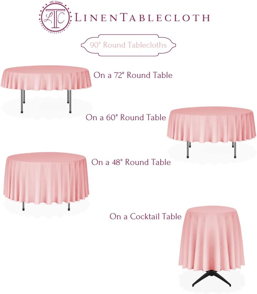 LTC LINENS 5 Pack 90 Inch Round Tablecloth Black - Wrinkle Resistant Round Table Cloth - Washable Polyester Fabric Table Cover for Party