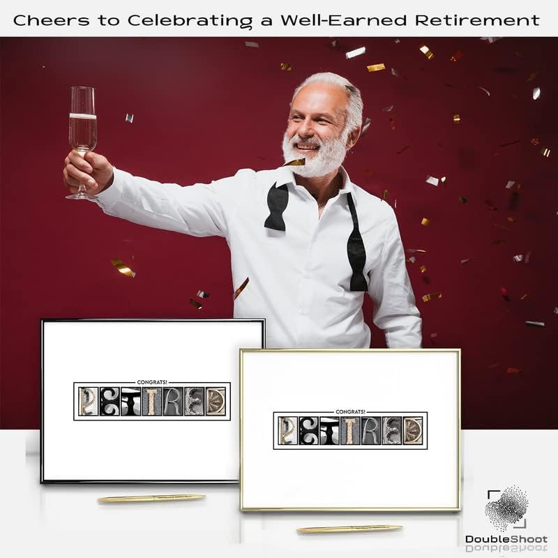 Framed Retirement Decorations Guest Book for Men 12"x16" Black Frame, Party Decor - including Gold Pen & Acrylic Glass - Happy Retirement Card Centerpieces, Retired Party Decor Gifts for Him