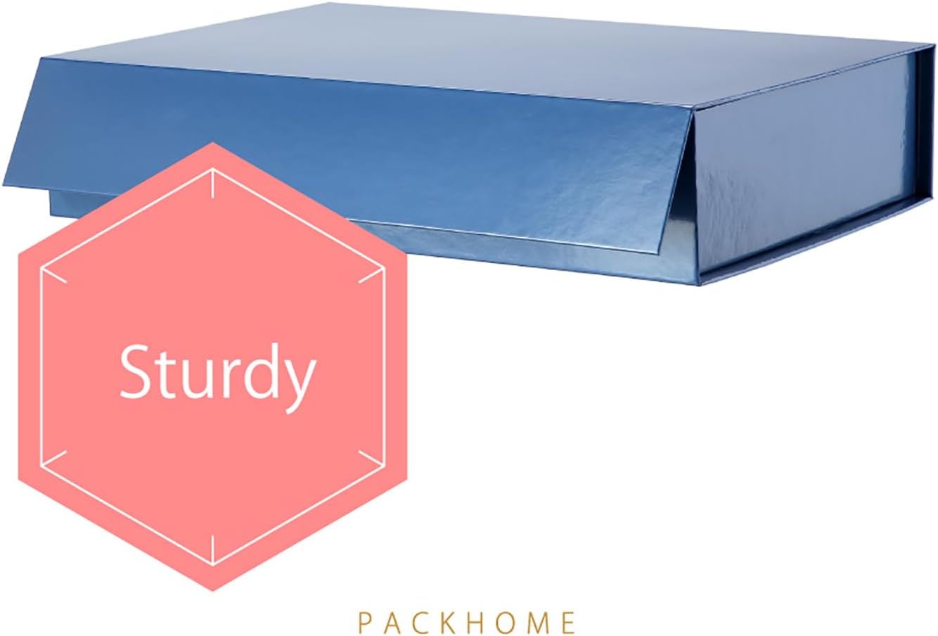 PACKHOME Gift Box 11.5x8x2.5 Inches, Sturdy Shirt Box with Magnetic Lid for Multiple Occasions (Glossy Blue)