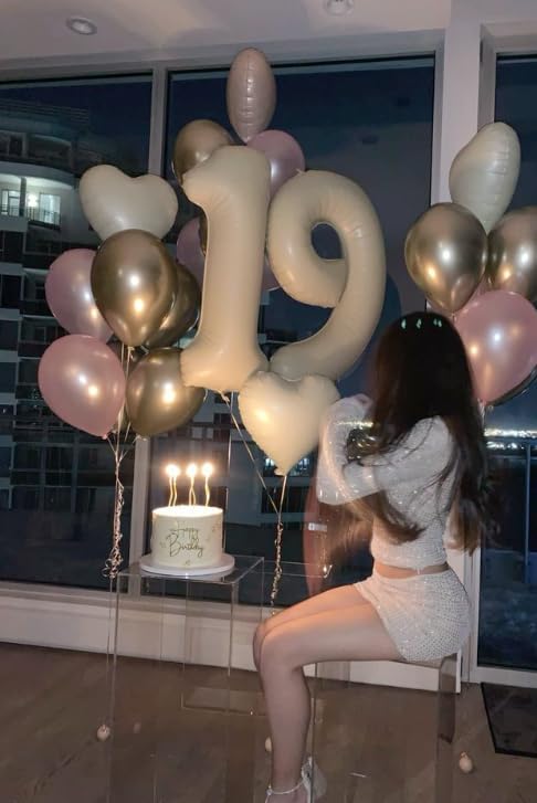Cream White Number 7 Birthday Balloon 40 Inch, Digital Balloons for 7 17 27 70 77 Party Celebration Decorations Supplies, Mylar Foil Numbers Balloon for Seven Wedding Anniversary