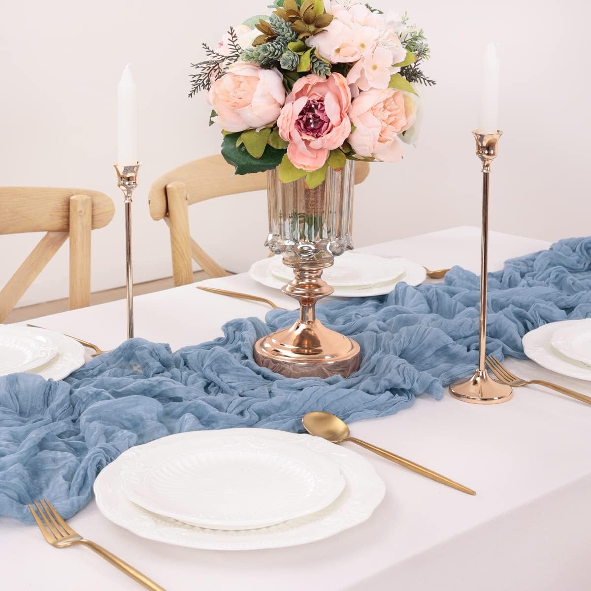 Dusty Blue Table Runner Cheesecloth Table Runner 14FT Farmhouse Table Runners 160 Inches Fall Table Decor Dining Room Centerpiece Wedding Boho Baby Shower Birthday