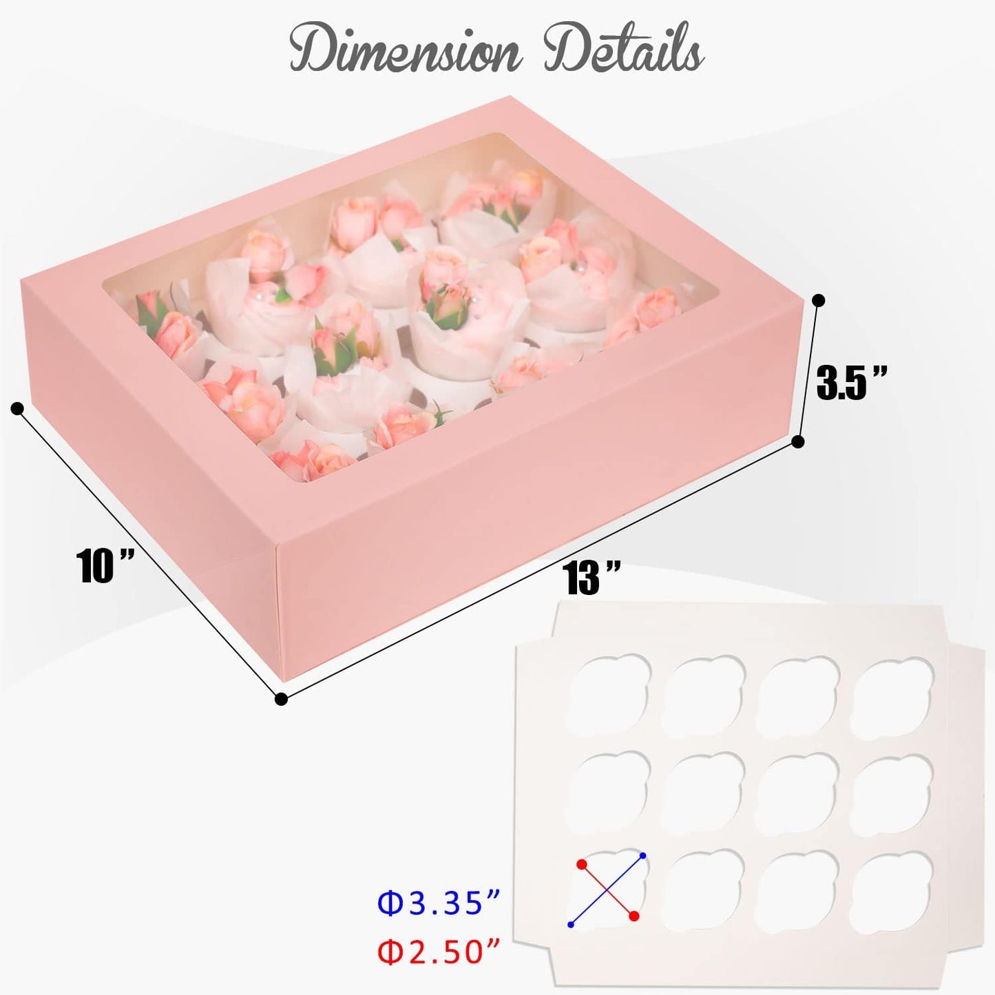 12 Cupcake Containers 10-Packs Pink Cupcake Box Cupcakes Carrier, 12 Cupcake Boxes with Window 13"x10"x3.5"(Auto-pop up)