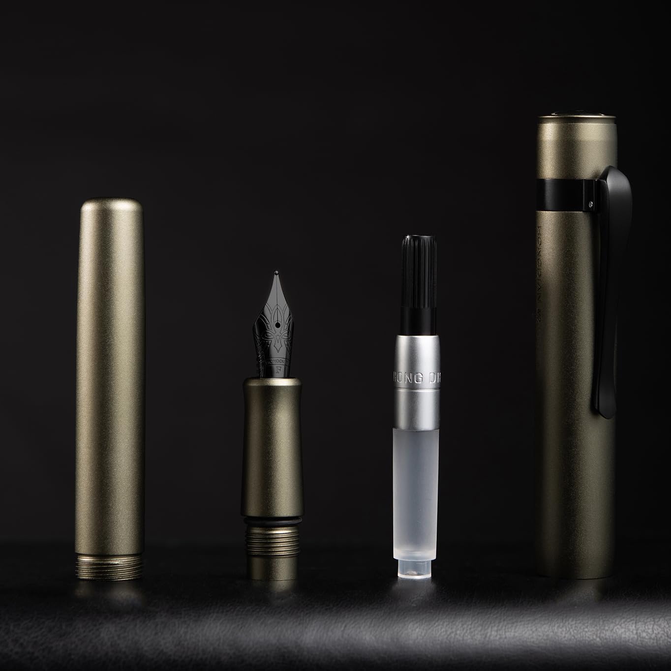 Hongdian M2 Black Forest Mini Fountain Pen, Fine Soft Nib & Sleek Shape Aluminium Short Pocket Travel Pen (Caramel Brown)