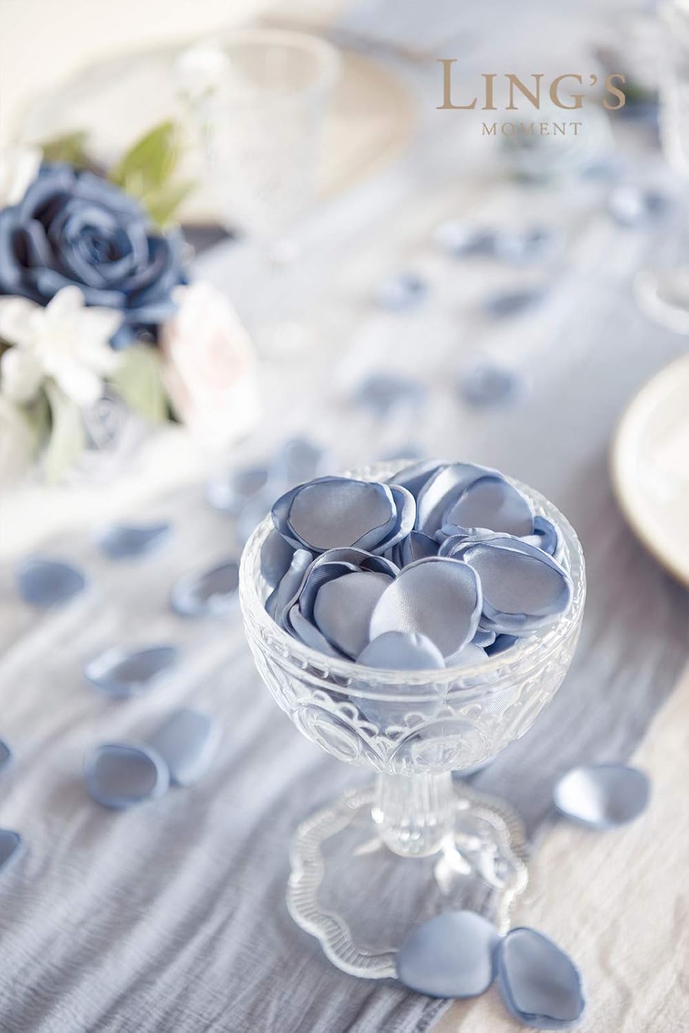 Ling's moment Rose Petals, Silk Flower Petals for Wedding/Aisle/Flower Girl Baskets/Table Centerpiece Décor,etc.Dusty Blue Baby Blue 200pcs