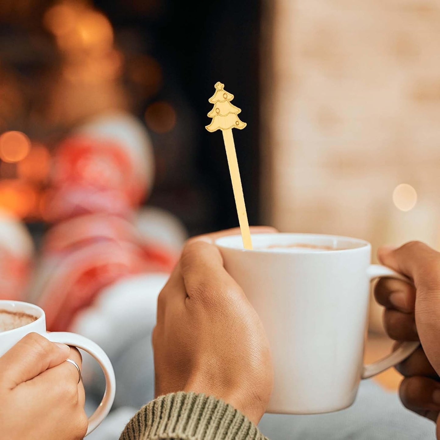 60PCS Bamboo Coffee Stirrers 6.9 inch Biodegradable Disposable Drink Stirrers,Suitable for Christmas Office Lounge Milk Cocktail Tea (Mix)