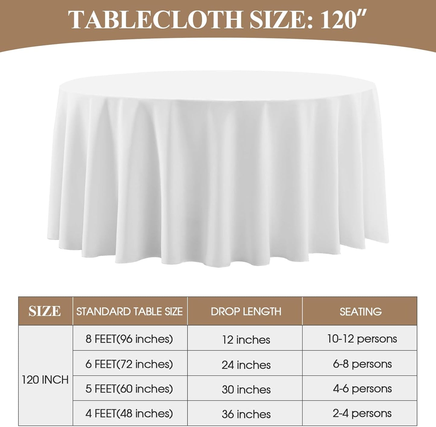 Round Tablecloth 120 Inch 8 Pack White Tablecloths Washable Decorative Linen Polyester Table Clothes Cover for Dining Table Banquets Buffet Parties and Wedding