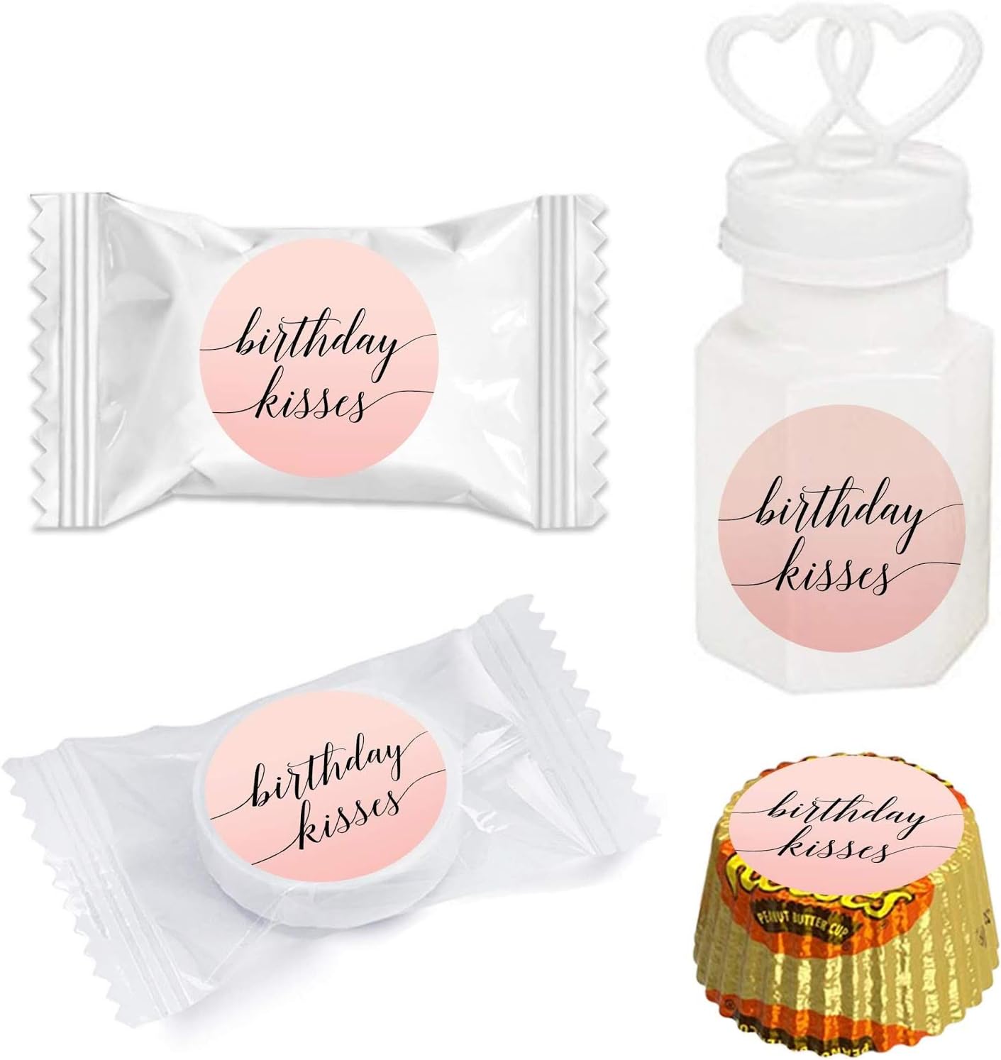 Andaz Press Blush Pink Rose Elegant Party Collection, Small Round Circle Label Stickers, Fits Kisses Chocolates, Birthday Kisses Chocolates, 240-Pack, Favors Decor Envelope Seals