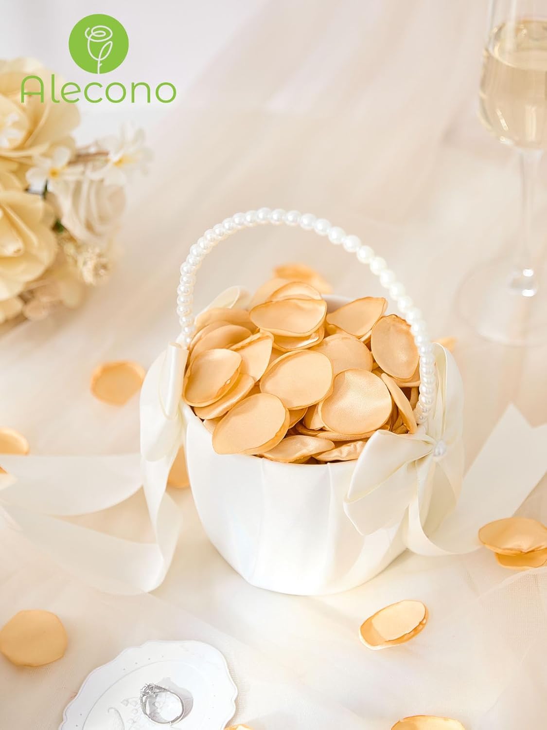 Alecono š²š¬š¬šššØ Silk Rose Petals, Fake Champagne Golden Petals for Wedding Proposal Flower Girl Basket, Flower Petals to Throw at Wedding Birthday Party Decoration