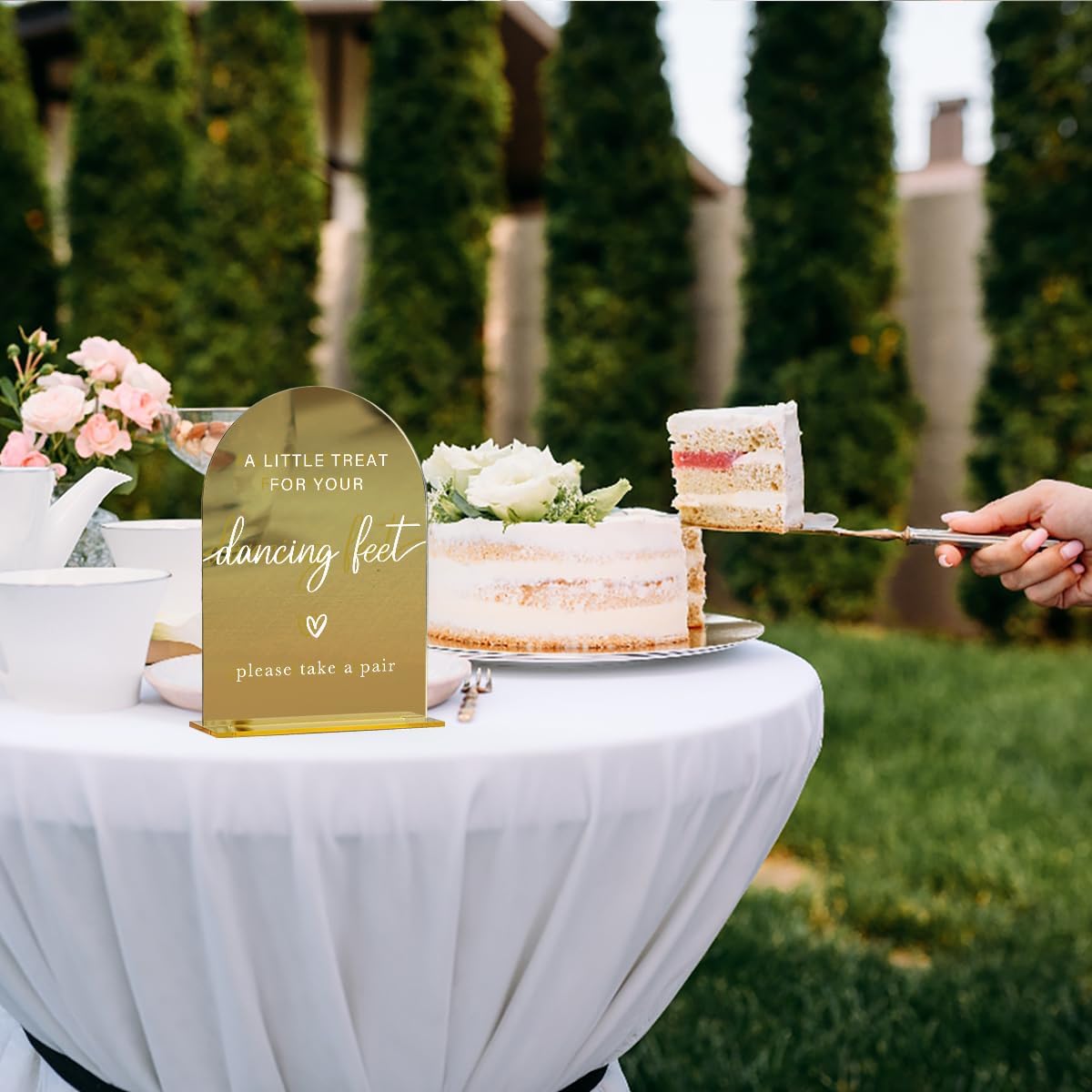 Acrylic Wedding Sign, Bridal Shower Decorations, A Little Treat for Your Dancing Feet Sign for Ceremony, Modern Font Table Signs, Gold Mirror Arched Acrylic Tabletop Signs for Wedding Reception