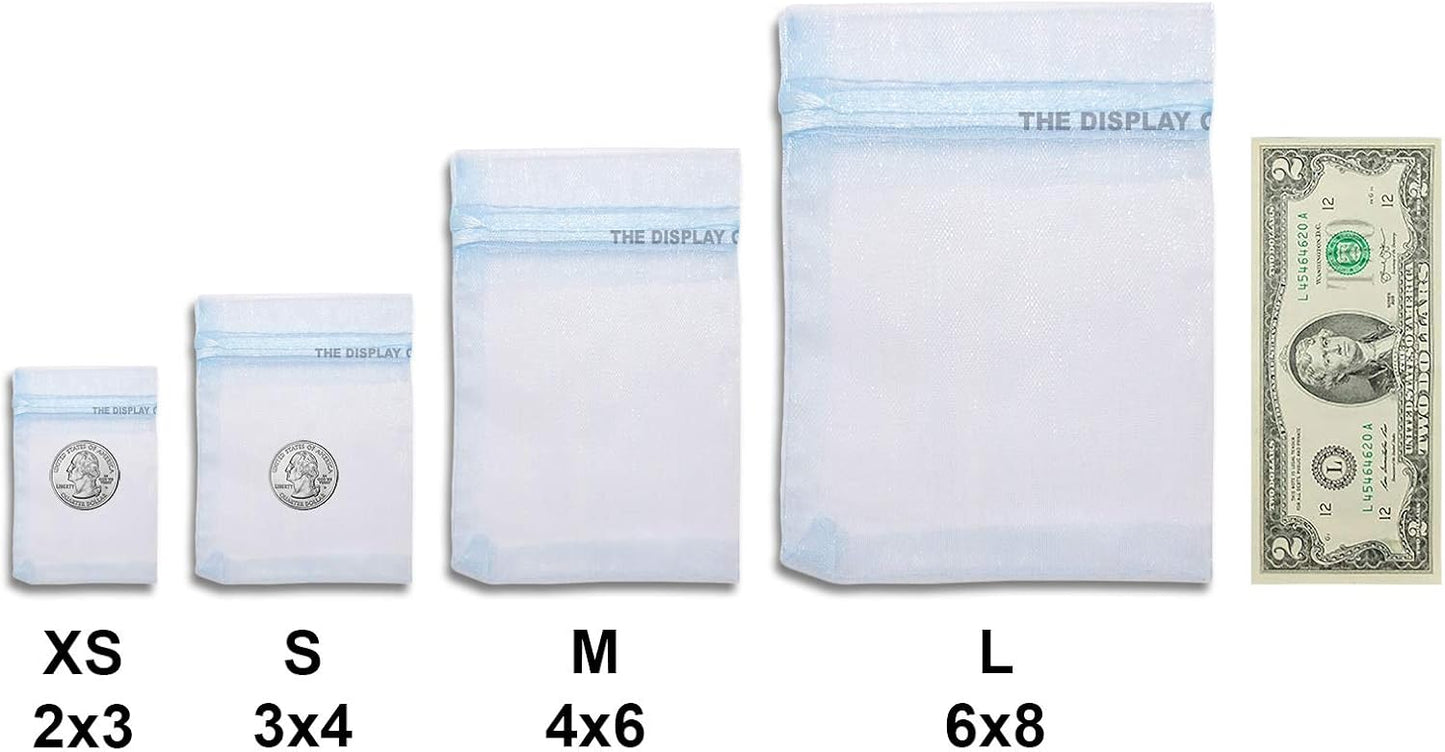 TheDisplayGuys 48-Pack 3x4 Blue Sheer Organza Gift Bags with Drawstring, Jewelry Candy Treat Wedding Party Favors Mesh Pouch