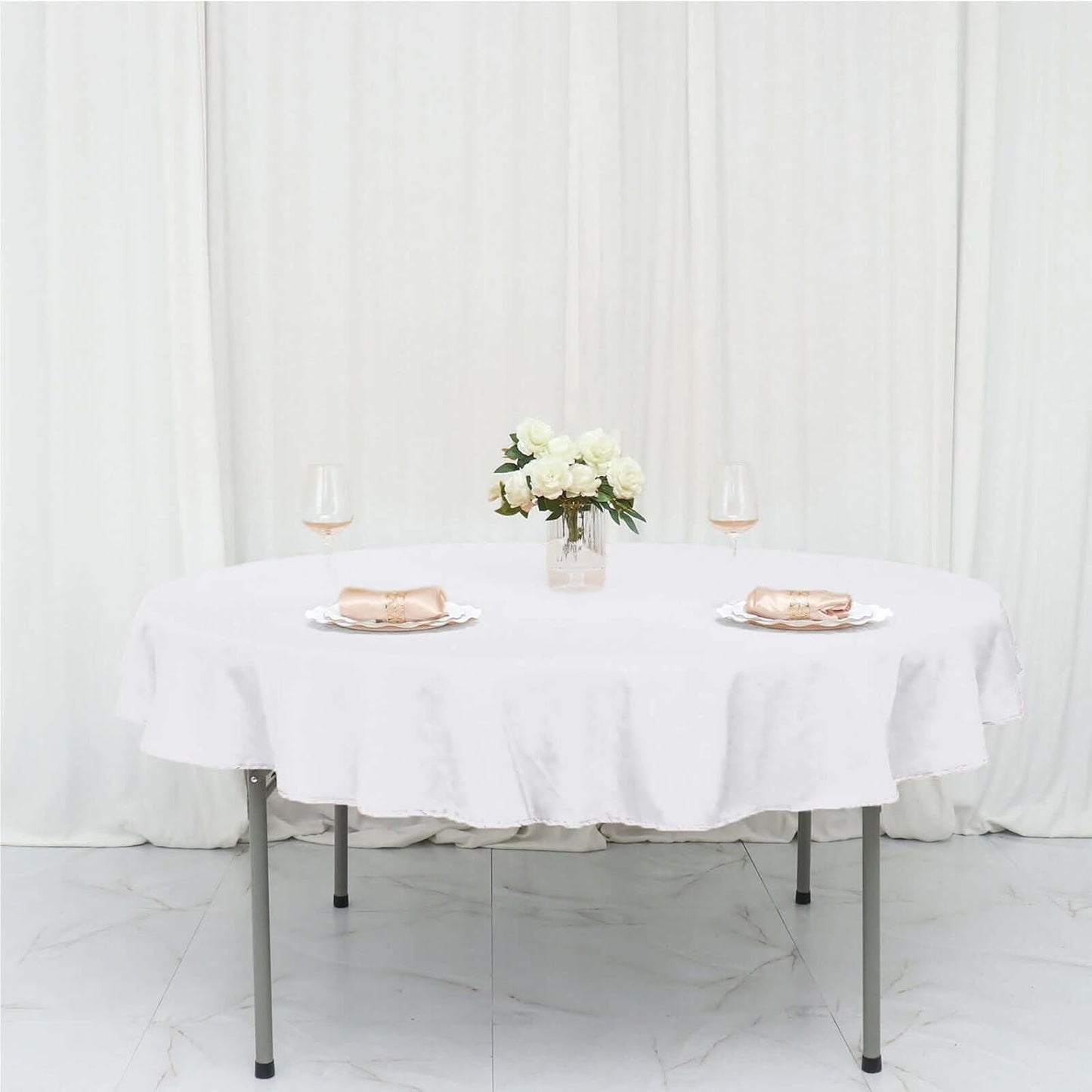 Efavormart Round Tablecloth, 70 Inch Stain & Wrinkle Resistant Washable Table Cloth, Decorative Polyester Fabric Table Cover for Banquet, Wedding, Dining- White