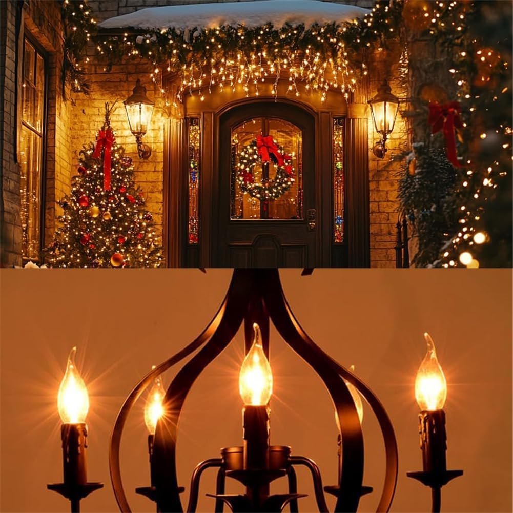 Stereover E12 LED Flickering Flame Decoration Light Bulbs, Stereover Flicker Bulb, E12 Flickering Flame Light Bulbs - Realistic Blaze Effect, Perfect Ambiance for Halloween, Christmas (8 Pack)