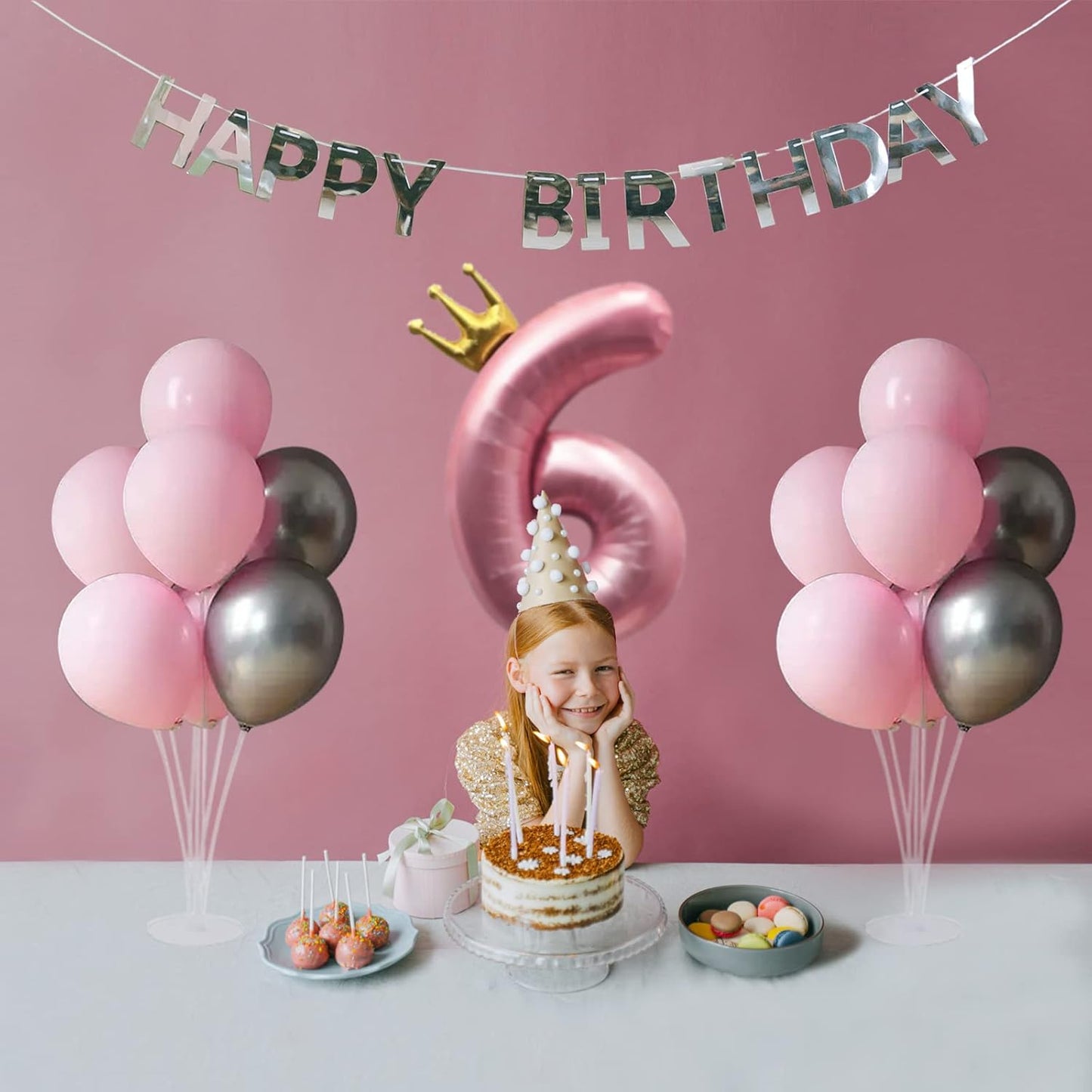 4 Sets of Table Balloon Stand Kit, 1 Roll of Glue and 5 Flower Clips for Birthday, Celebration and Party Decorations