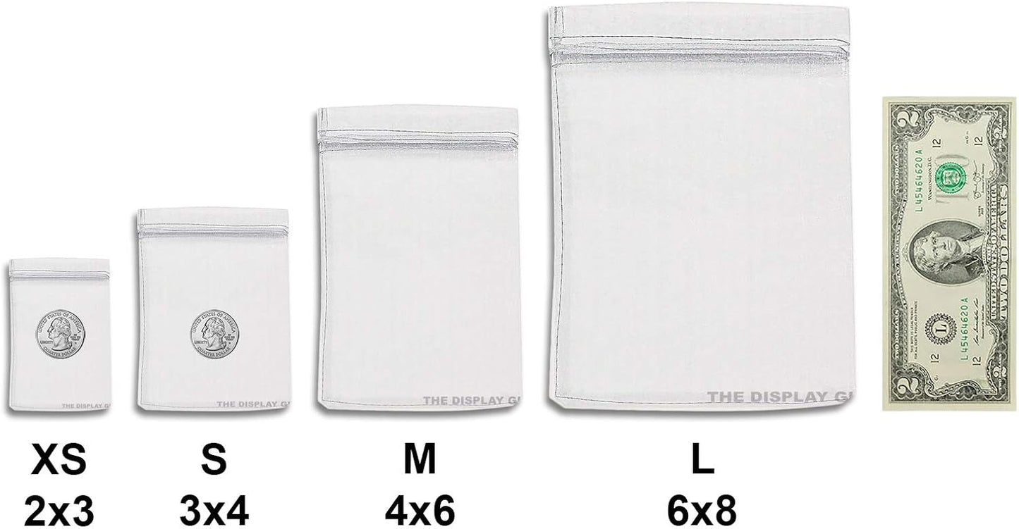 TheDisplayGuys 48-Pack 4x6 Silver Sheer Organza Gift Bags with Drawstring, Jewelry Candy Treat Wedding Party Favors Mesh Pouch