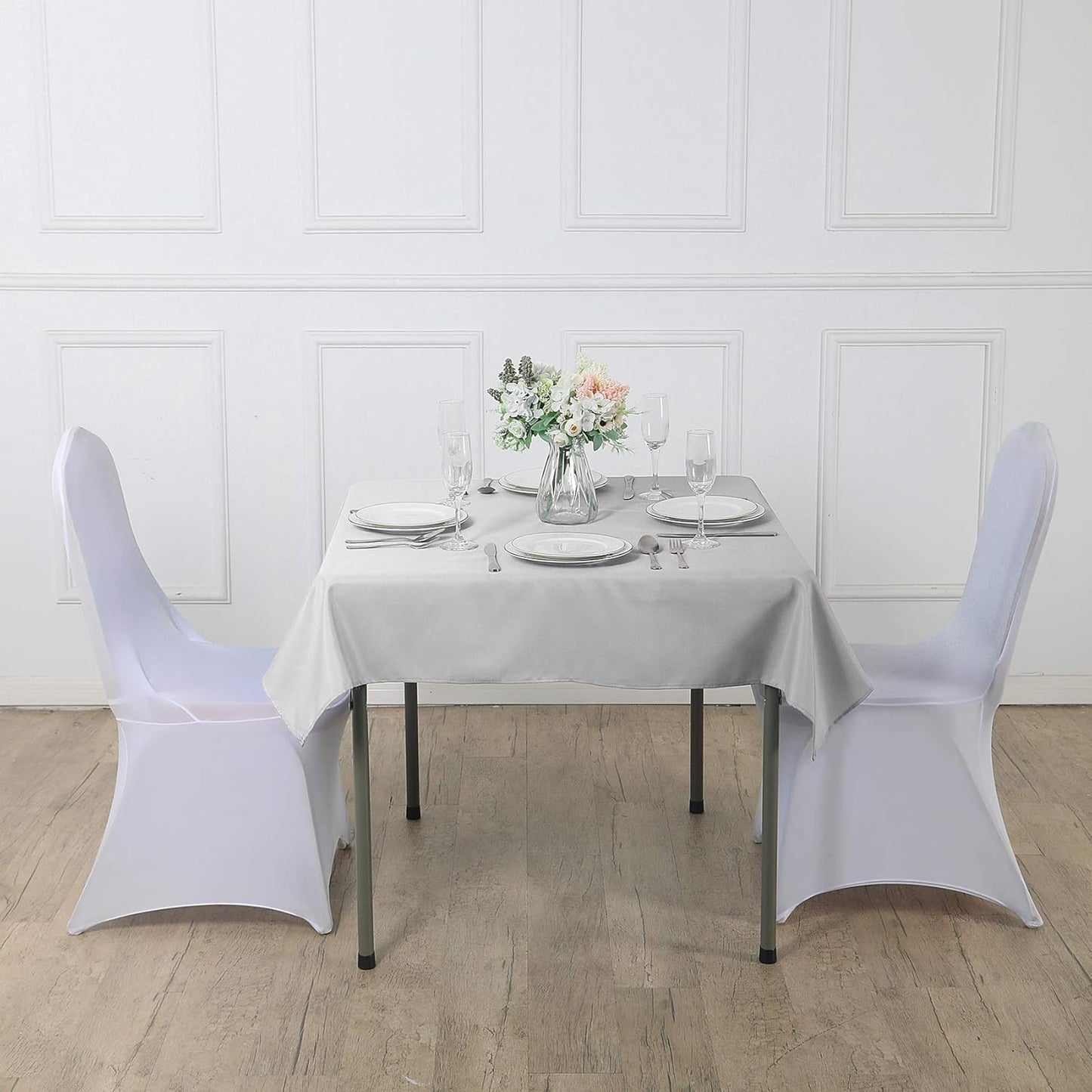 Cupuamon Square Tablecloth 90x90 inch Washable Polyester Fabric Table Cloth for Wedding Party Dining Banquet Decoration(90x90,Silver)