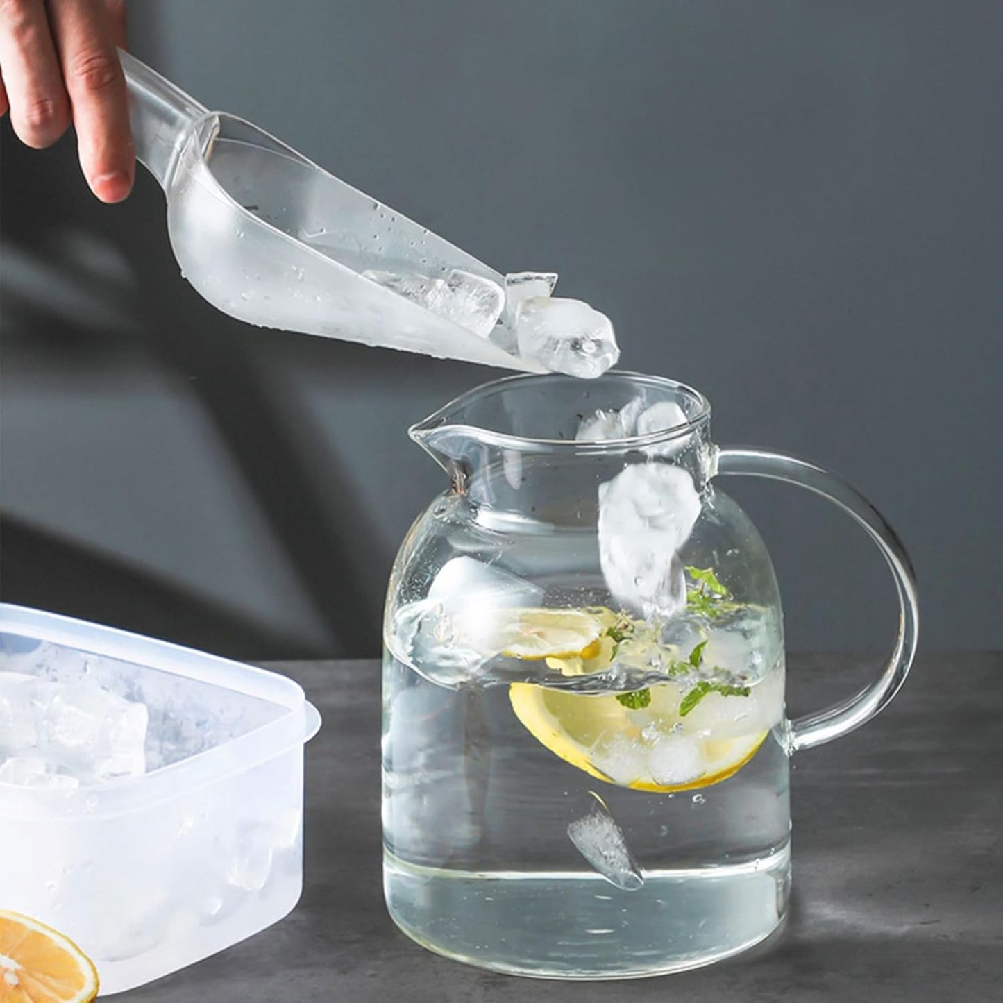 3PCS Clear Plastic Ice Scoop, 48 ounces Alec Ice Scoop, Kitchen Scoop for Ice Bucket Ice, Popcorn, Coffee Beans, Flour (48 oz.)