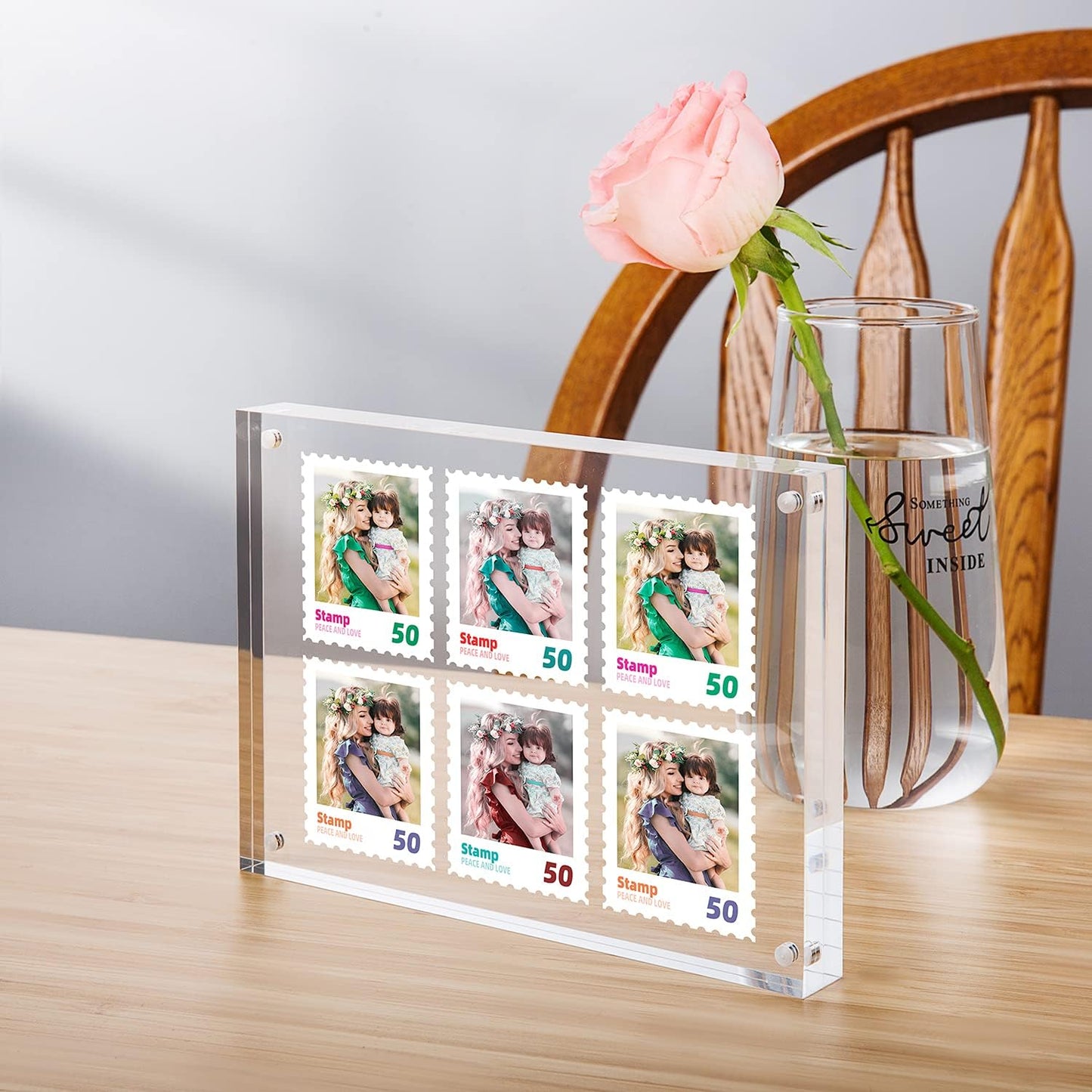 Acrylic Picture Frame, Clear Freestanding Double Sided 20mm Thickness Frameless Magnetic Photo Frames Desktop Display with Gift Box Package (5x7 2 pack)