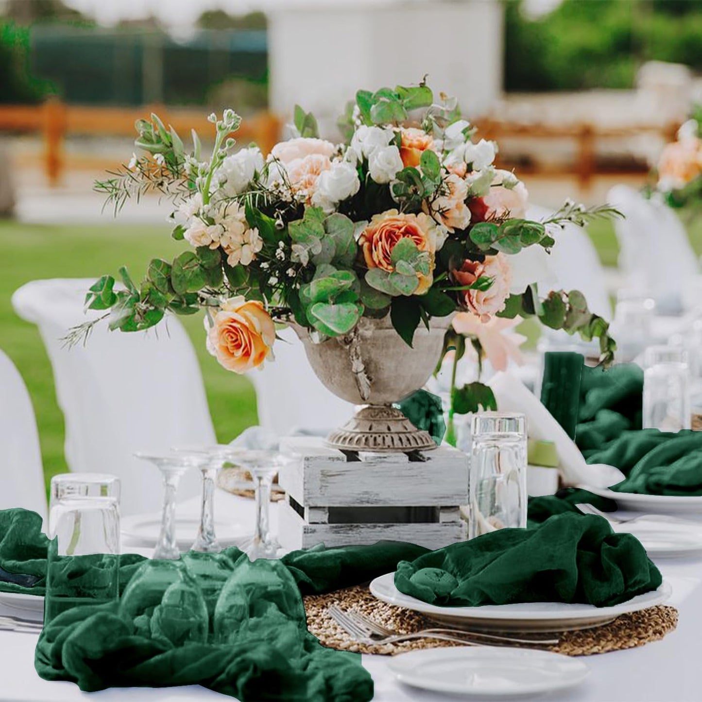 Hahuho Emerald Green Cheesecloth Table Runner 10ft, Gauze Boho Rustic Table Runners for Wedding Birthday Party Baby Shower Decorations(1 Pack , 35x120 Inches)