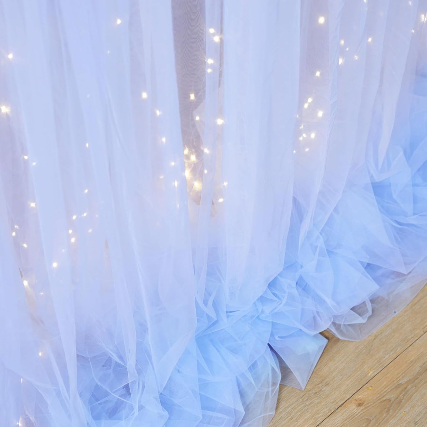 Blue Tulle Backdrop Curtains with Lights String for Parites Baby Shower 30×8ft Blue Sheer Backdrop Curtains Drapes for Bridal Shower Birthday Party Photo Shoot Background Decorations(6 Panels 5×8ft)