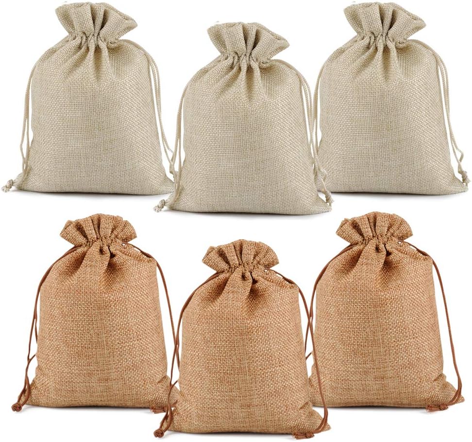 Lucky Monet 25/50/100PCS Burlap Gift Bags Wedding Hessian Jute Bags Linen Jewelry Pouches with Drawstring for Birthday, Party, Wedding Favors, Present, Art and DIY Craft (25Pcs, Coffee, 4” x 6”)