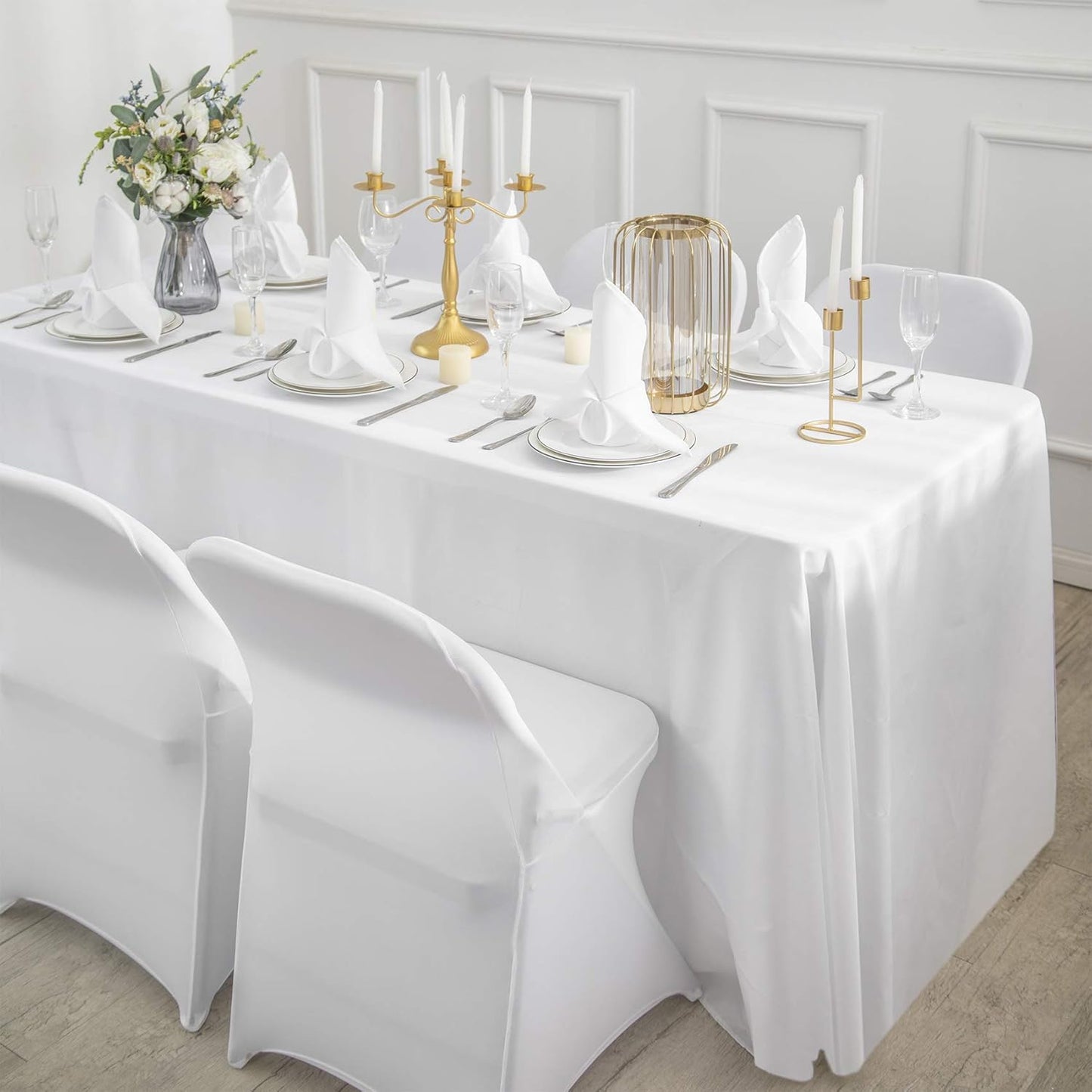 Ascoza 2pack 90x132 Inch White Rectangular Tablecloth 8 Feet Table Cloth in Polyester Fabric for Wedding/Banquet/Restaurant/Parties