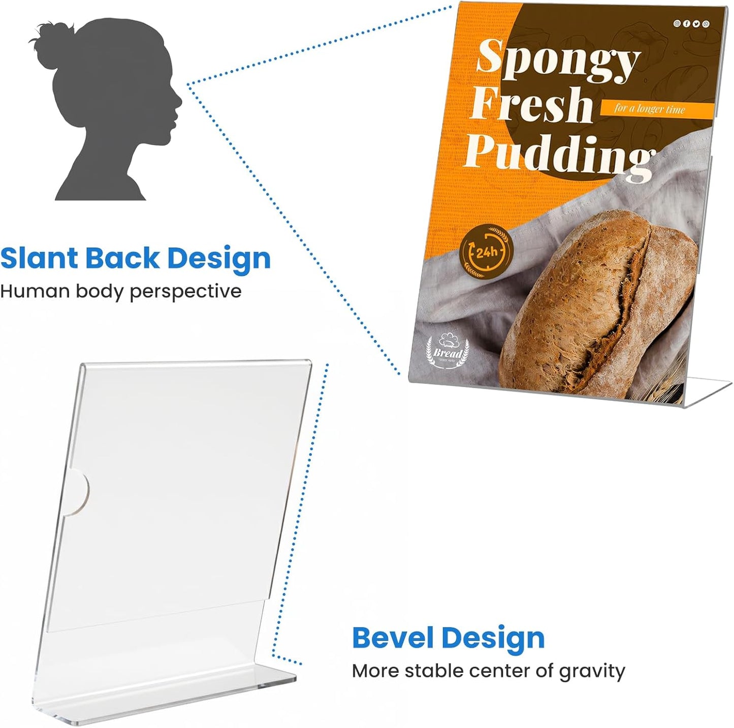 6 Pack Acrylic Sign Holder 8.5 x 11, L-Shape Clear Plastic Display Stand for Tabletop, Acrylic Stands for Flyers, Table Paper Holder, Vertical Sign Holder 8.5x11 for Restaurants, Office and School (Slant 6 Pack 8.5x11)