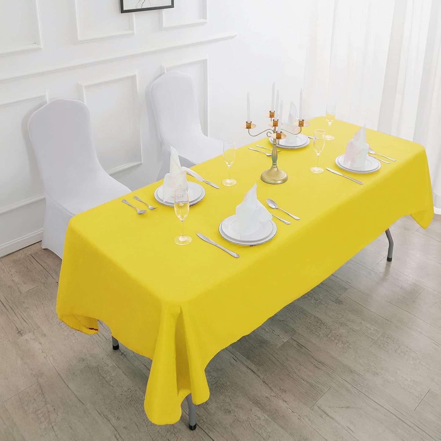 Rectangle Tablecloth 90x132 inch Washable Polyester Fabric Table Cloth for Wedding Party Dining Banquet Decoration(90x132, Yellow)