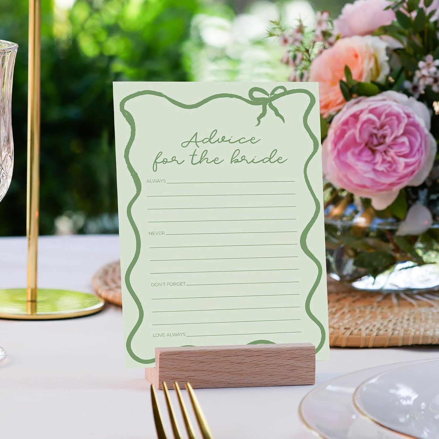DEEKA 30 PCS Bridal Shower Games Card for 30 Guests Sage Green Wavy Border Ribbon Bow Funny Wedding Bachelorette Party Games for Reception (Advice for The Bride)