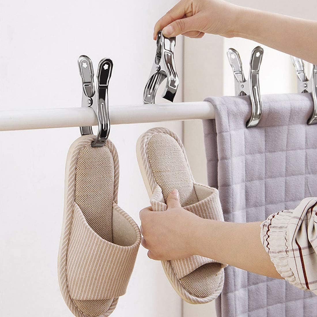 Outdoor Heavy Duty clothespins 10 Pack Large Stainless Steel Quilt Clips,Beach Towel Clips,Curtain Clamps,Rubber Tipped Metal Clothes