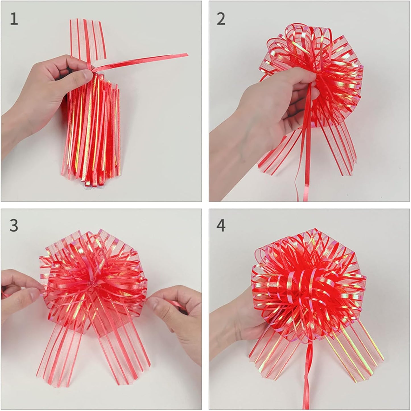 12 Pcs 6 Inch Large Organza Pull Bow Ribbon – Elegant Gift Bows for Wedding Decorations, Christmas Wrapping, Birthday Parties, Car Decor, Gift Baskets, and Valentine's Day Packaging(Red)