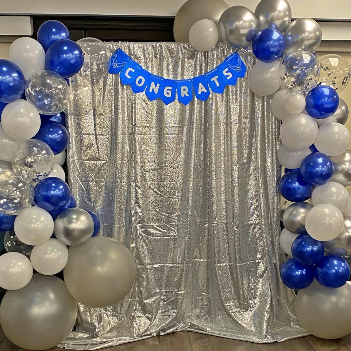 Poise3EHome 8FT x 8FT Silver Sequin Photography Backdrop Curtain for Party Decoration, Silver
