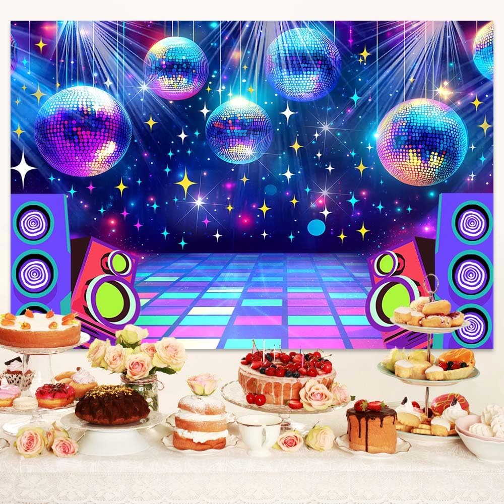 Dance Party Backdrop Retro 80s 90s Theme Stage Dance Ball Music Birthday Party Decoration DJ Photography Background 12 x 10 ft for Baby Shower Picture Photo Shoot Polyester Fabric,Multi1