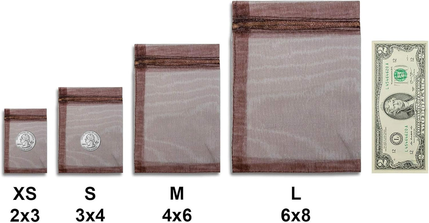 TheDisplayGuys 48-Pack 6x8 Brown Sheer Organza Gift Bags with Drawstring, Jewelry Candy Treat Wedding Party Favors Mesh Pouch