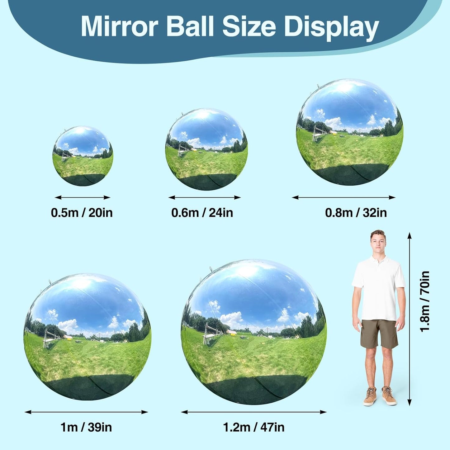 2PCS 23.6in Silver Inflatable Mirror Ball, Big Shinny Balls Reusable Large PVC Disco Ball Balloon for Large Event Decoration, Party, Concerts, Stage, Wedding Decor, Without Air Pump