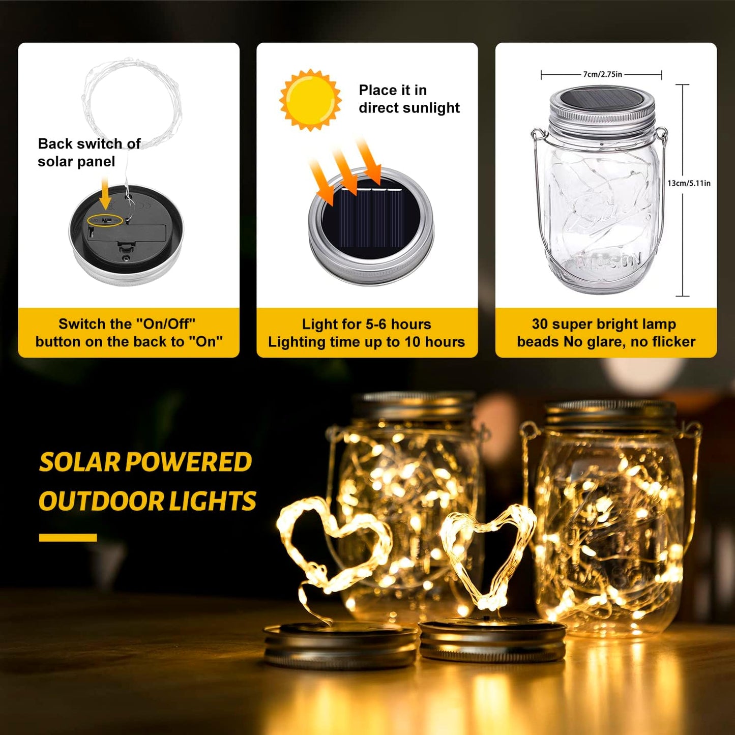HXWEIYE 8 Pack Solar Mason Jar Lights Lanterns,Jars & Hangers Included,30LED Waterproof Hanging Outdoor Fairy Lights for Patio Garden Porch Yard Backyard Balcony Wedding(Warm White)