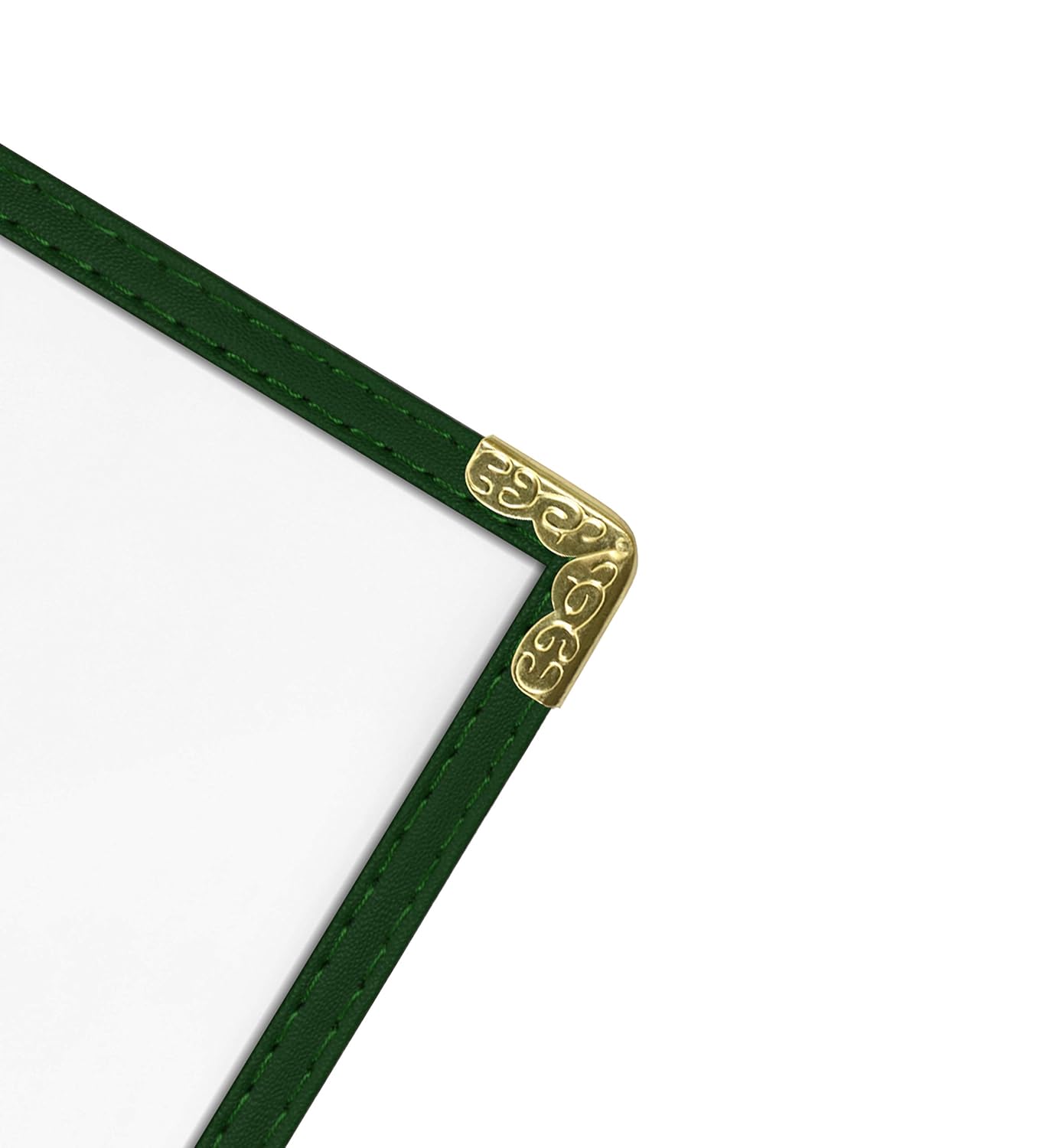 Goodsmart Restaurant Menu Covers - 25 Pack Green2-Page/4-View 8.5" x 11", Side-Loading Vinyl Menu Holders, Clear Sleeves, Double-Stitched Edge, Leather-Style Café Menu Covers with Gold Corners