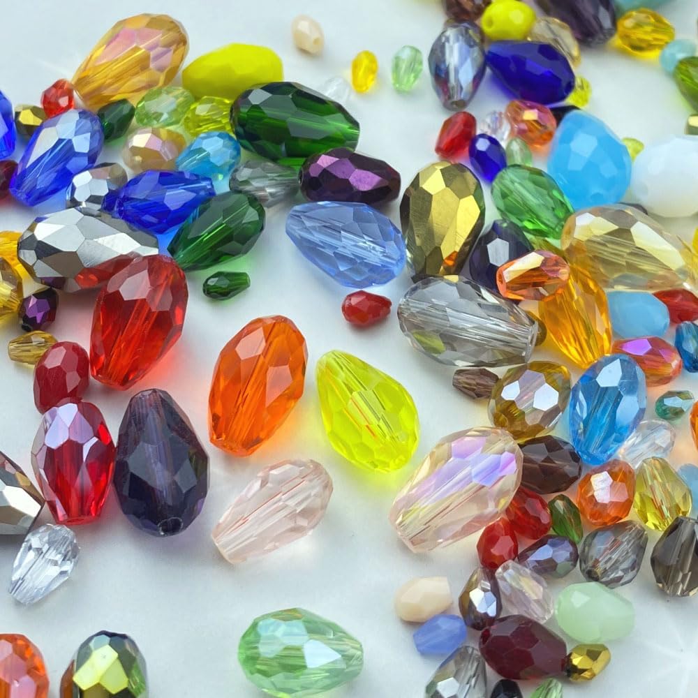 70pcs 8x12mm Teardrop Crystal Glass Beads Vertical Hole Faceted Loose Spacer Beads for DIY Craft Jewelry Making Necklace Bracelet Earring Wind Chimes(Mix Colors Series)