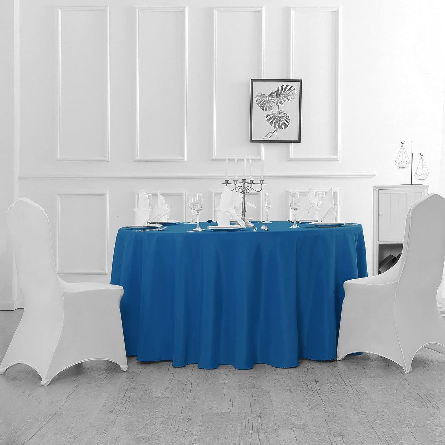 120 inch Round Tablecloth Washable Polyester Table Cloth Decorative Table Cover for Wedding Party Dining Banquet(120 inch, Mediterranean Blue)