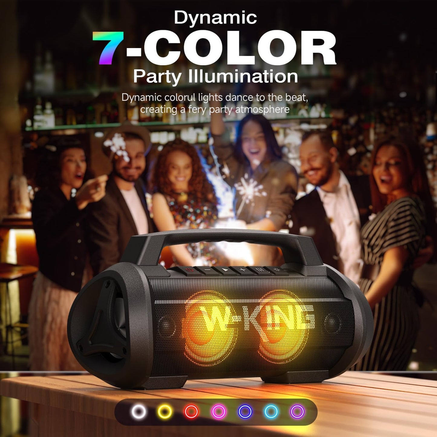 W-KING Portable Speakers Bluetooth Wireless, 120W Max Loudest Bluetooth Speaker, IPX6 Waterproof Outdoor Speaker with 70W Deep Bass/2*Subwoofer/DSP/EQ/42H/LED/MAC-in/Power Bank, Large Party Boombox