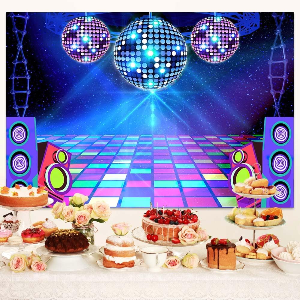 Disco Backdrop 7X5ft Retro Glow Party 70s 80s 90s Theme Stage Dance Background Disco Party Decoration Disco Ball Banner Dance Backdrop for Birthday Party Prom Portrait Photo Props Polyester, Green