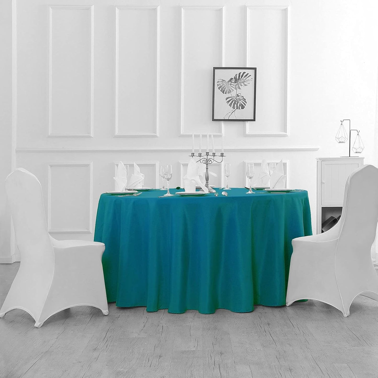 132 inch Round Tablecloth Washable Polyester Table Cloth Decorative Table Cover for Wedding Party Dining Banquet(132 inch, Caribbean Blue)