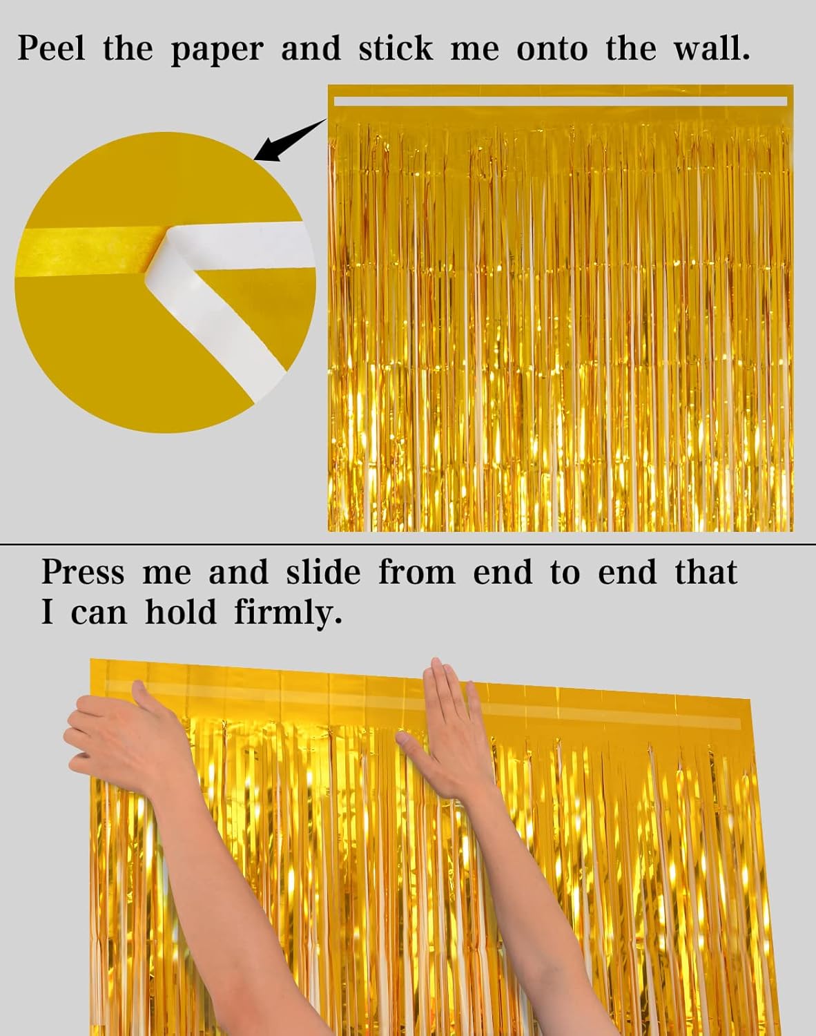 Foil Fringe Curtains Party Decorations - Melsan 3 Pack 3.2 x 8.2 ft Tinsel Curtain Party Photo Backdrop for Birthday Party Baby Shower or Graduation Decorations (Pure Gold)