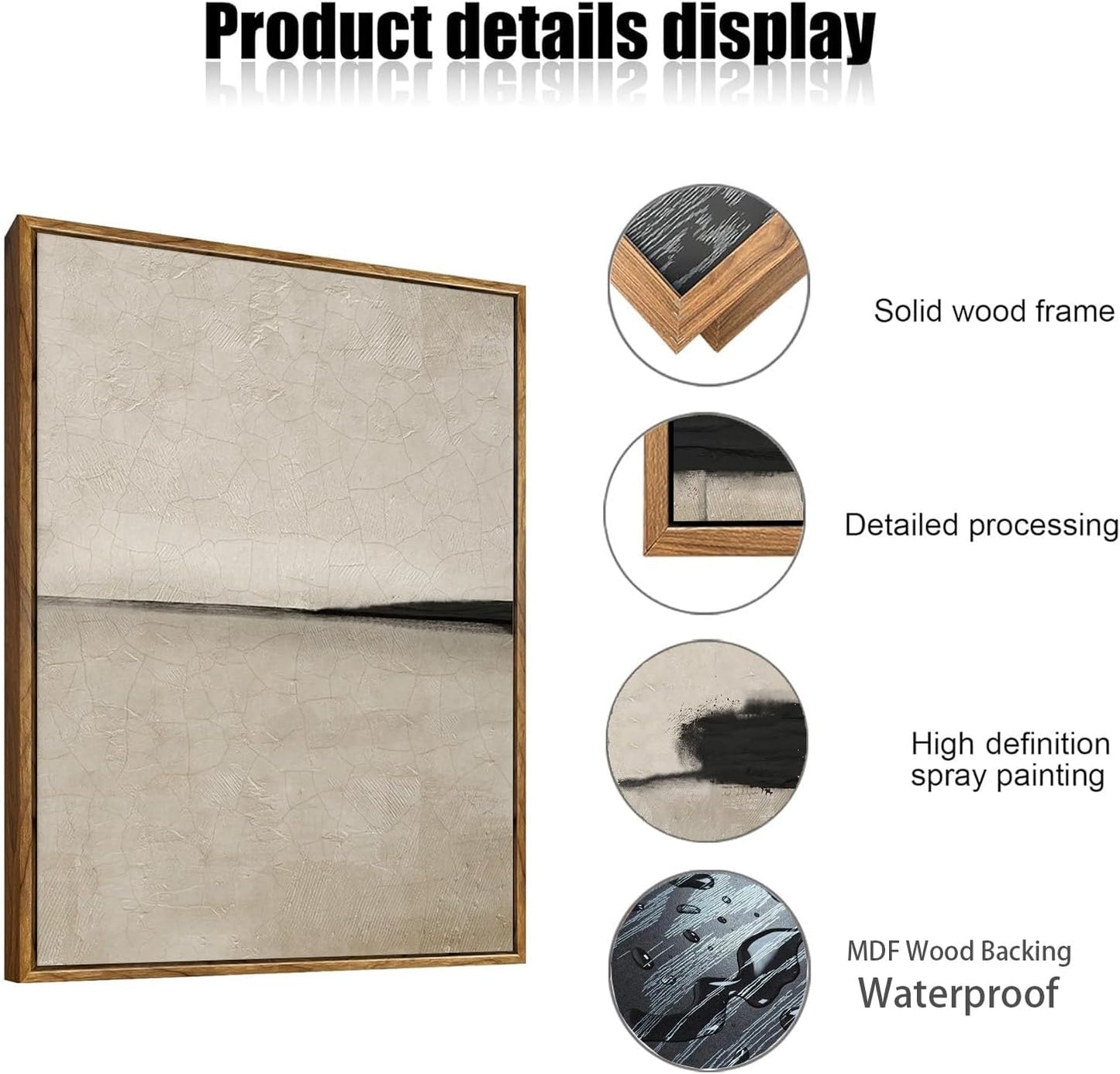 myusuar 3 Piece Large Modern Abstract Canvas Framed Wall Art For Living Room, Black And Beige Vintage Minimalist Wall Art Decor Posters Prints For Bedroom Office 12x16in