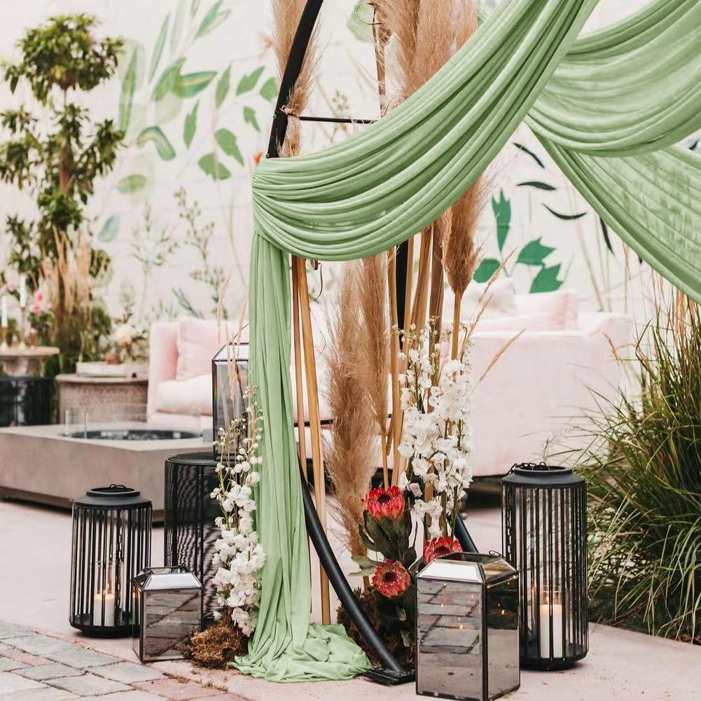Wedding Arch Draping Fabric 2 Panels 30'' x 18FT Sage Green Sheer Chiffon Arch Drapery for Photo Booth Bridal Shower Baby Shower Church Decor Newborn Photography Christening Outdoor Party