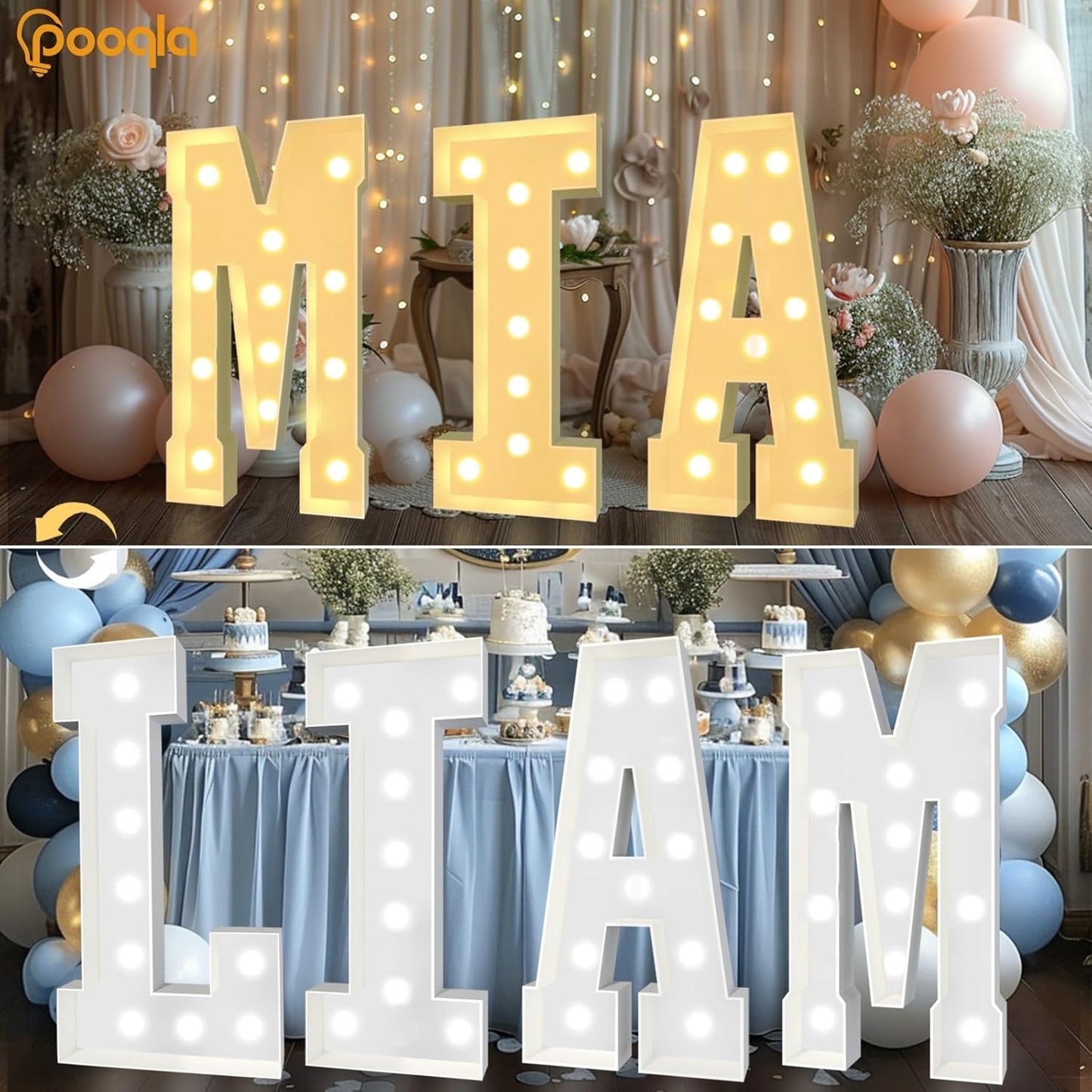 Pooqla 4 FT Marquee Light Up Letters, Cool White and Warm White Marquee Letter 4 Feet Tall, Giant LED Sign Big Mosaic Letter Y for Balloons Birthday Party Anniversary Wedding Decorations